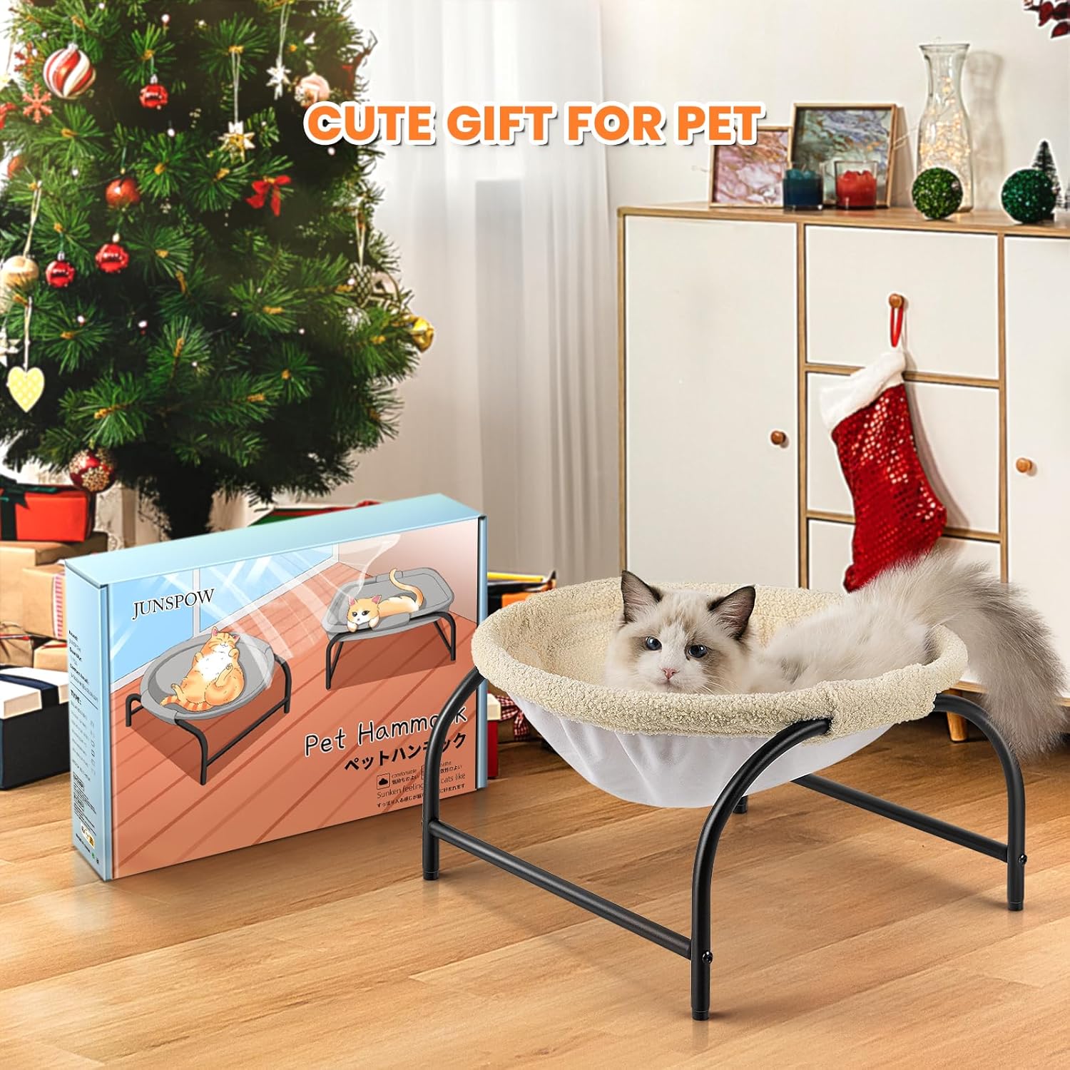 HKM-4628541 Detachable Breathable Pet Hammock Bed for Cats and Dogs – Easy Assembly for Indoor and Outdoor Use
