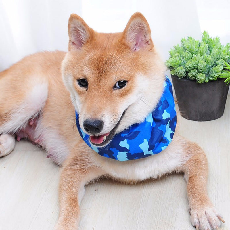 HKM-4628669 Pet Cooling Scarf with Ice Pack - Camouflage Design for Dogs and Cats, Adjustable Neck Size 35-70CM