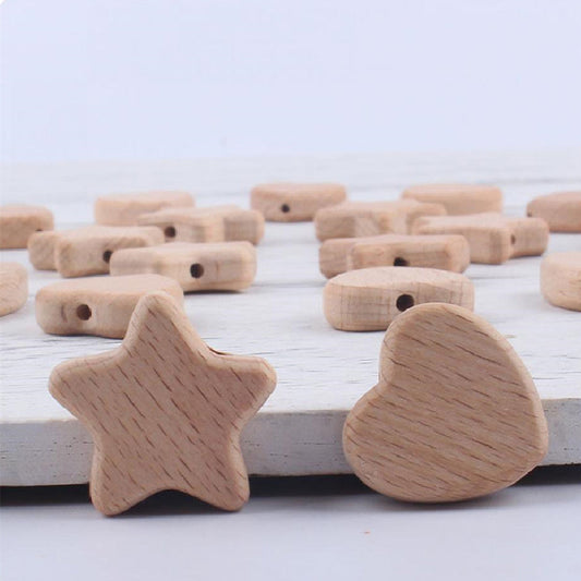 HKM-462931 Beech Wood Love Star Tooth Glue Beads for Creative DIY Projects - 10 Pack