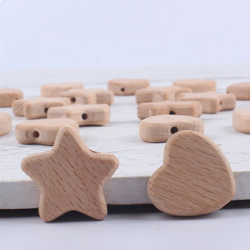 HKM-462931 Beech Wood Love Star Tooth Glue Beads for Creative DIY Projects - 10 Pack
