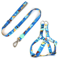 HKM-4630845 Adjustable Nylon Dog Collar and Leash Set with Harness Vest for Small to Large Dogs