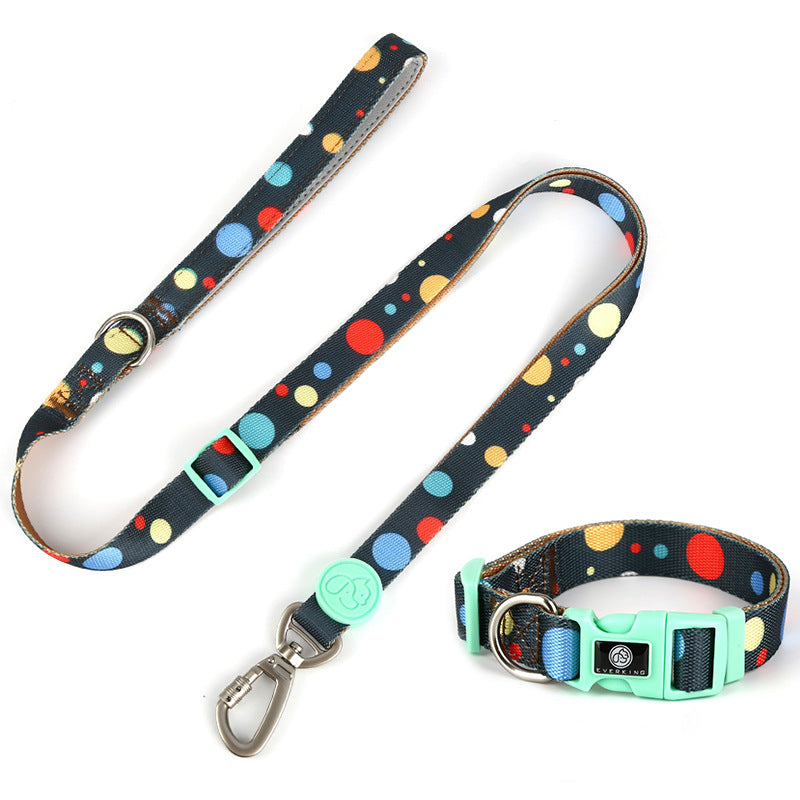 HKM-4630845 Adjustable Nylon Dog Collar and Leash Set with Harness Vest for Small to Large Dogs
