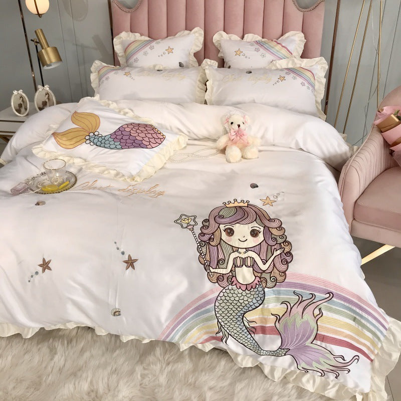 HKM-463315 Cotton Four-Piece Embroidered Bedding Set in Multiple Colors
