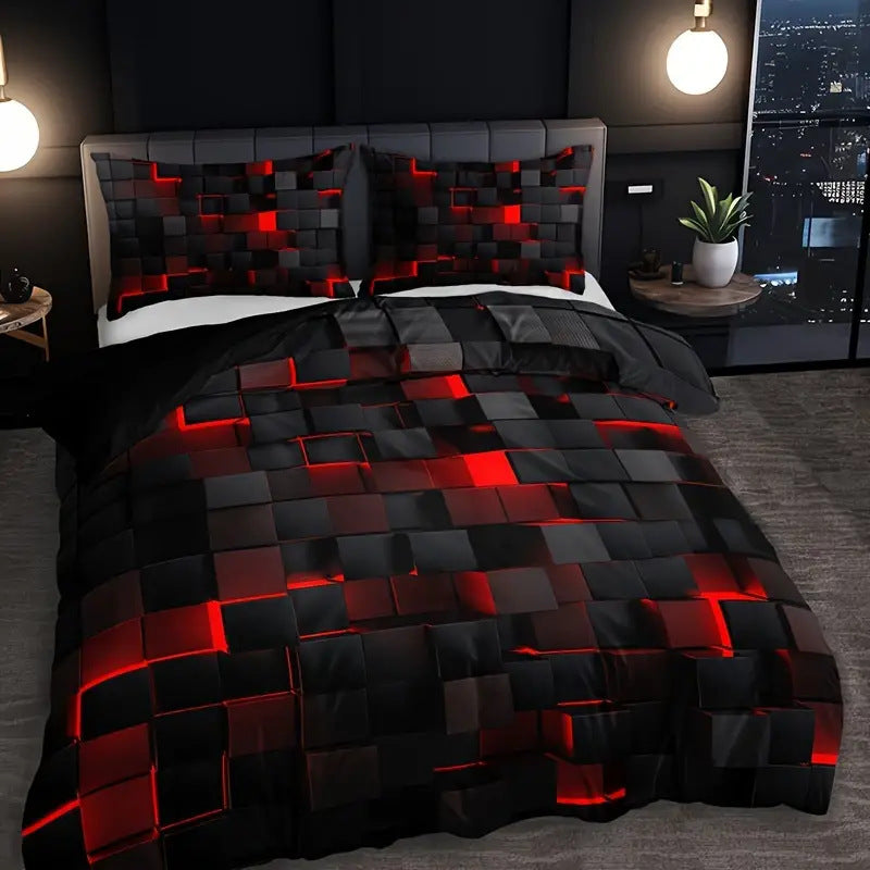 HKM-463315 Geometric Pattern Digital Printed Quilt Cover and Pillowcase Set in Various Sizes