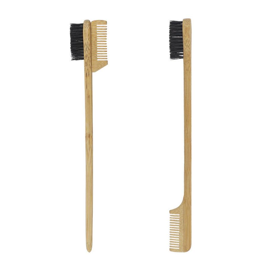 HKM-463379 Bamboo Double-Headed and Three-Headed Eyebrow Brush with Eyelash Comb - Soft and Durable Natural Material