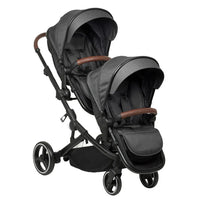 HKM-4633939 tandem twin stroller in heathered gray with staggered seats