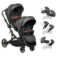 HKM-4633939 tandem twin stroller with seat and carrycot configurations