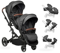 HKM-4633939 tandem stroller studio view with configuration guide