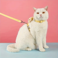 HKM-4634301 Adjustable Escape-Proof Cat Harness and Leash Set in Yellow Bee Plaid for Small to Large Cats