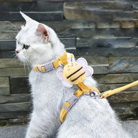 HKM-4634301 Adjustable Escape-Proof Cat Harness and Leash Set in Yellow Bee Plaid for Small to Large Cats