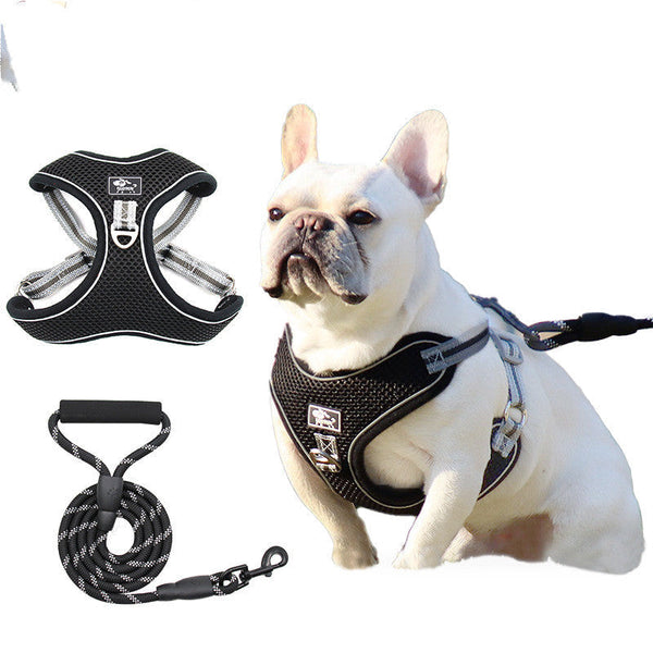 HKM-4636093 Reflective and Breathable Polyester Dog Chest Strap with Towing Rope, Sizes XL to 4XL
