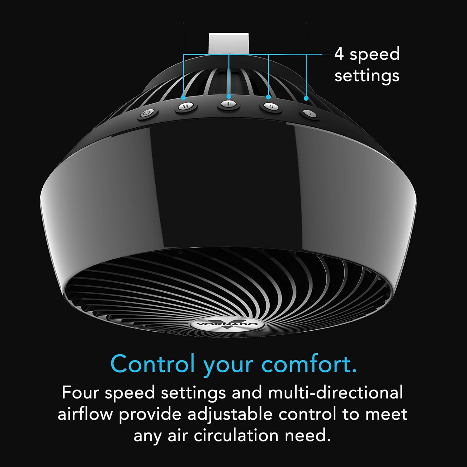 HKM-4640083 660 Large Air Circulator Fan, 4-Speed, 90-Degree Tilt, Quiet Cooling, Black