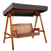 HKM-464019 Wooden Patio Swing Chair with Canopy for Garden and Backyard Relaxation