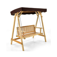 HKM-464019 Wooden Patio Swing Chair with Canopy for Garden and Backyard Relaxation