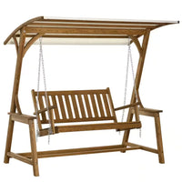 HKM-464019 Wooden Patio Swing Chair with Canopy for Garden and Backyard Relaxation