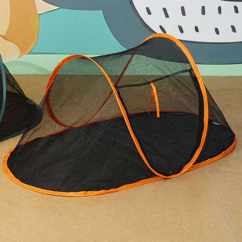 HKM-4640829 Tent Pet Bed for Dogs and Cats - Portable Travel Nest in Black, Green, and Orange Cloth