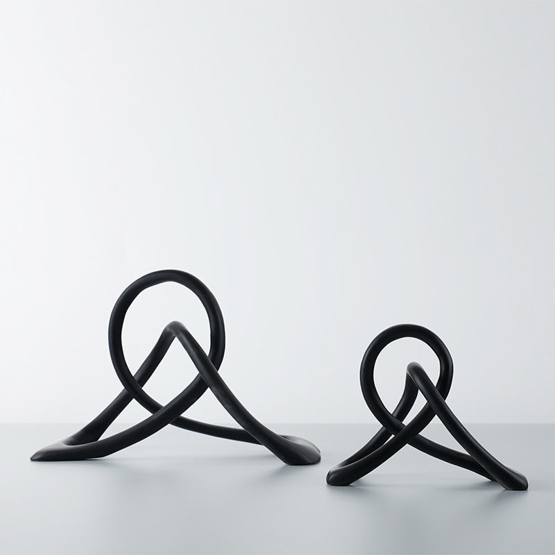 HKM-464083 Modern Black Resin Twisted Knot Abstract Geometric Ornament - Small and Large Sizes Available