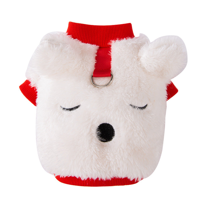 HKM-4641341 Adorable Plush Bear Dog Coat with Leash Ring for Small Dogs