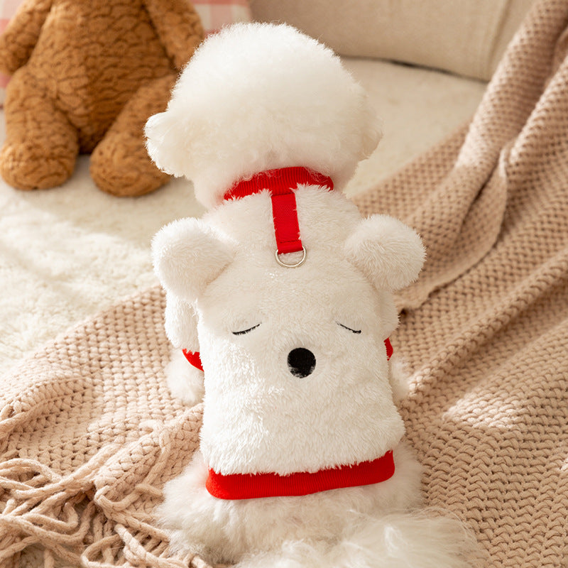 HKM-4641341 Adorable Plush Bear Dog Coat with Leash Ring for Small Dogs