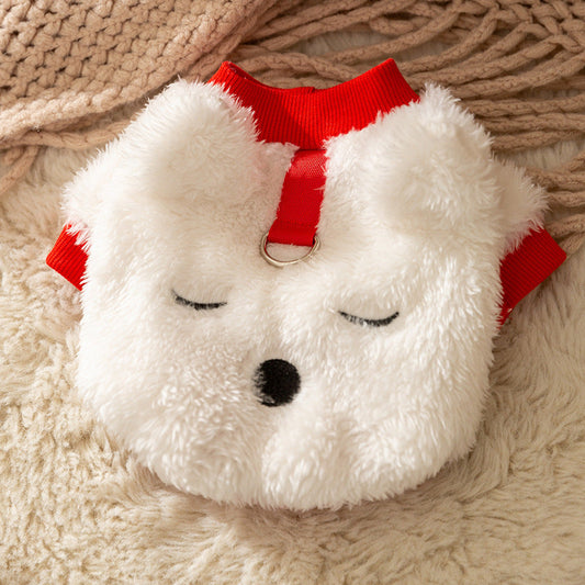HKM-4641341 Adorable Plush Bear Dog Coat with Leash Ring for Small Dogs