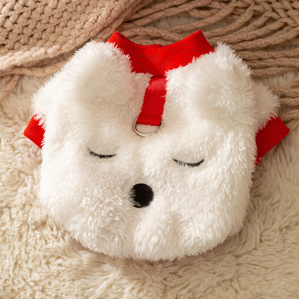 HKM-4641341 Adorable Plush Bear Dog Coat with Leash Ring for Small Dogs