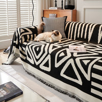 HKM-464211 Bohemian Geometric Pattern Polyester Sofa Cover Towel – Dustproof & Universal Fit for All Seasons