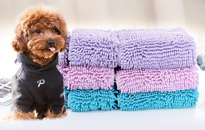 HKM-4642237 Ultra Absorbent Chenille Pet Towel for Dogs and Cats - Available in Blue, Pink, and Purple