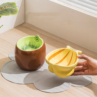 HKM-4642749 Cat Bowl Set with Protective Cushion - Ceramic Kiwi and Banana Designs - Medium Size