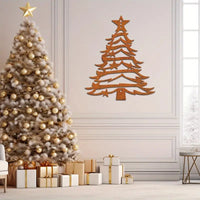 HKM-464275 Gold Metal Iron Christmas Tree Wall Decoration - Modern Home Décor 18x15cm & 30x25cm