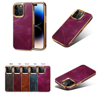 HKM-464403 Vintage Oil Wax Leather Phone Case for iPhone – Slim, Handmade, 360-Degree Protection