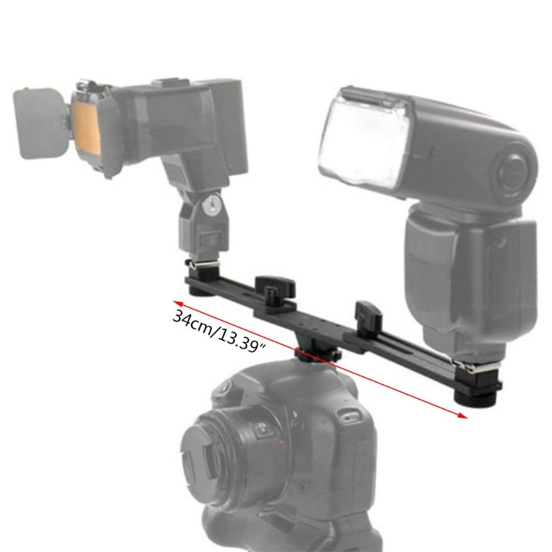 HKM-464531 Dual Hot Shoe Photography Flash Bracket with Adjustable Arm for Versatile Lighting Solutions