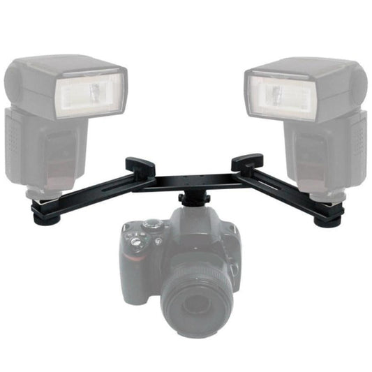 HKM-464531 Dual Hot Shoe Photography Flash Bracket with Adjustable Arm for Versatile Lighting Solutions