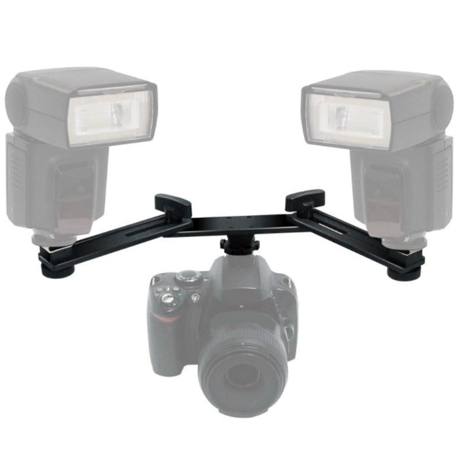 HKM-464531 Dual Hot Shoe Photography Flash Bracket with Adjustable Arm for Versatile Lighting Solutions