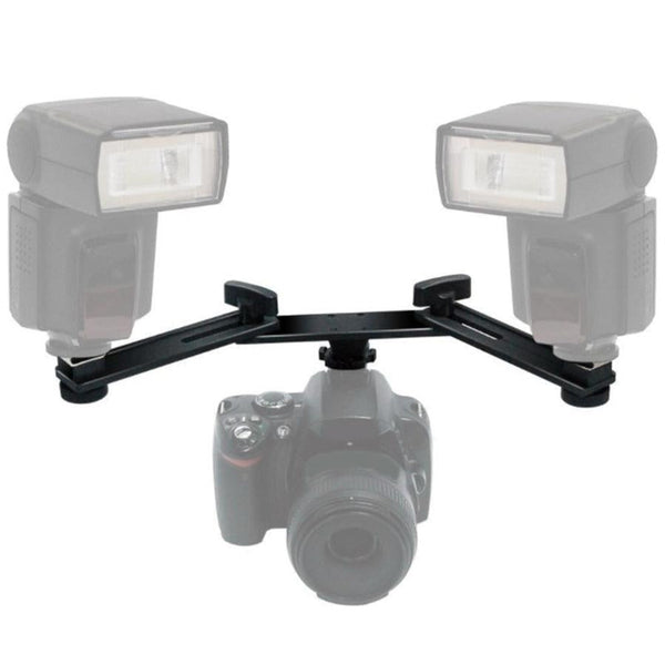 HKM-464531 Dual Hot Shoe Photography Flash Bracket with Adjustable Arm for Versatile Lighting Solutions