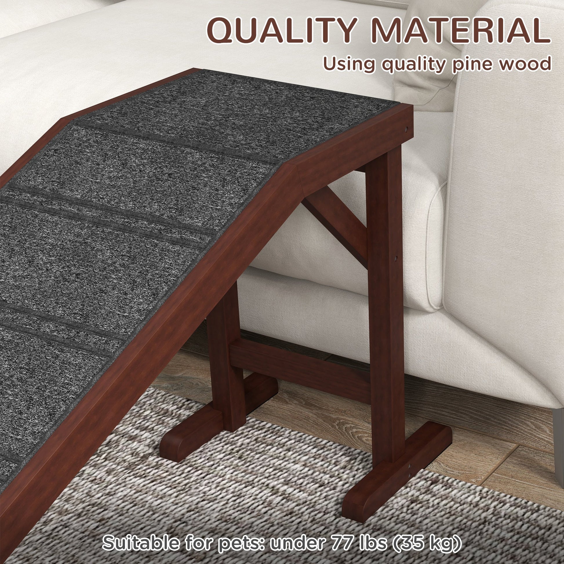 HKM-4645821 Dog Pet Ramp with Non-Slip Carpet and Platform - 74" x 16" x 25" - Durable Wood Construction