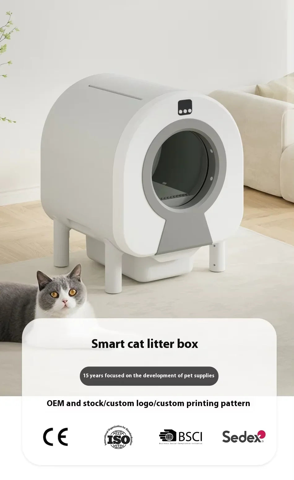 HKM-464595 Automatic Self-Cleaning Cat Litter Box with Wi-Fi Remote Control and Eco-Friendly Design