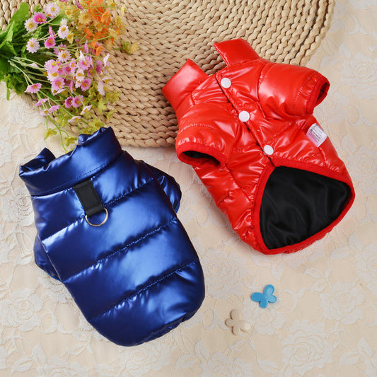 HKM-4646973 Down Cotton Warm Vest for Dogs - Comfortable, Stylish Two-Legged Design in Red, Blue, and Grey, Multiple Sizes Available