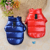HKM-4646973 Down Cotton Warm Vest for Dogs - Comfortable, Stylish Two-Legged Design in Red, Blue, and Grey, Multiple Sizes Available