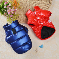 HKM-4646973 Down Cotton Warm Vest for Dogs - Comfortable, Stylish Two-Legged Design in Red, Blue, and Grey, Multiple Sizes Available