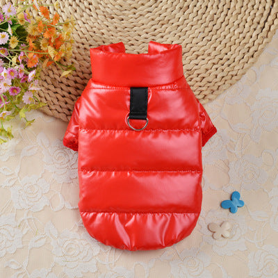 HKM-4646973 Down Cotton Warm Vest for Dogs - Comfortable, Stylish Two-Legged Design in Red, Blue, and Grey, Multiple Sizes Available