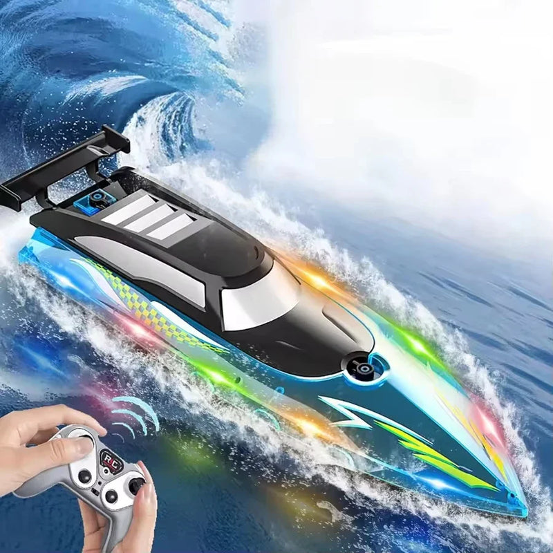 HKM-464723 High-Speed 2.4G Waterproof Remote Control Boat with Double Paddle and Lights - Ages 5 and Up