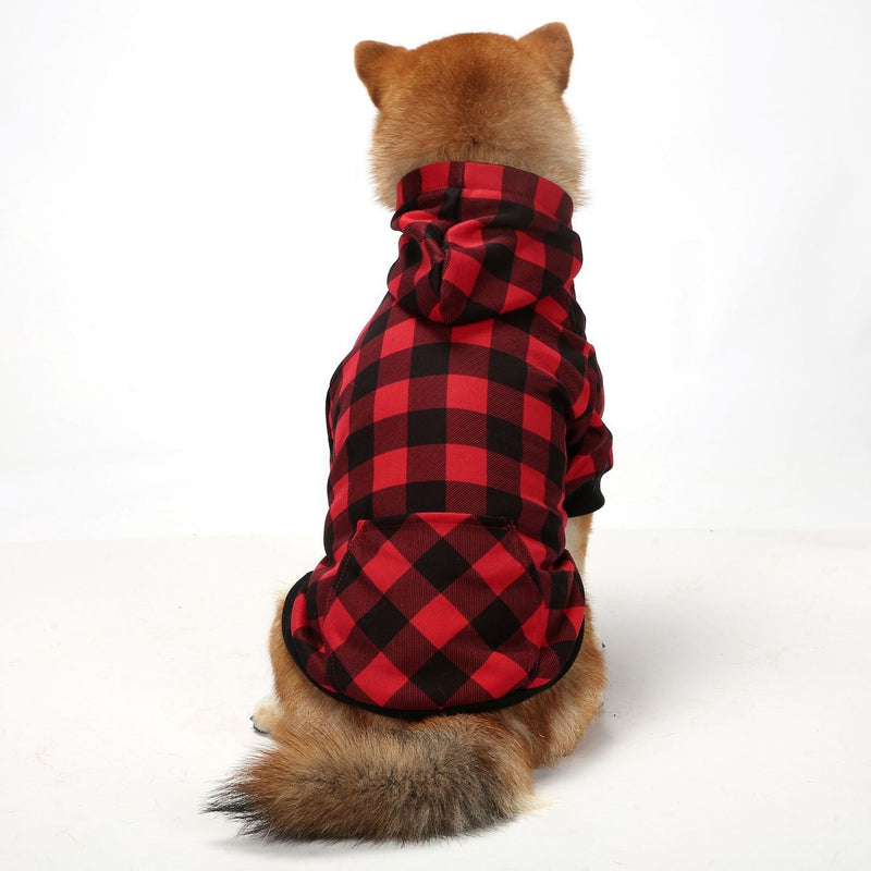 HKM-464723 Thickened Christmas Dog Clothes in Black and Red Plaid - Cozy Apparel for Small to Large Dogs