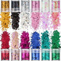 HKM-464787 Hexagonal Glitter Sequin Set - 12 Colors for Body, Face & Nail Art, 10ml Each