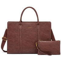 HKM-464851 Elegant 15.6in Ladies Handbags Set - Classic Top Handle Tote and Shoulder Bags for Work