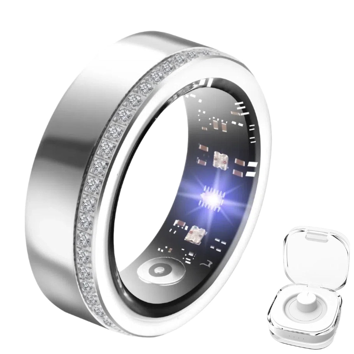 HKM-464979 Elegant Diamond Smart Ring with Heart Rate, Sleep Tracker, Activity Monitor, IP68 Waterproof Design, Fast Charging