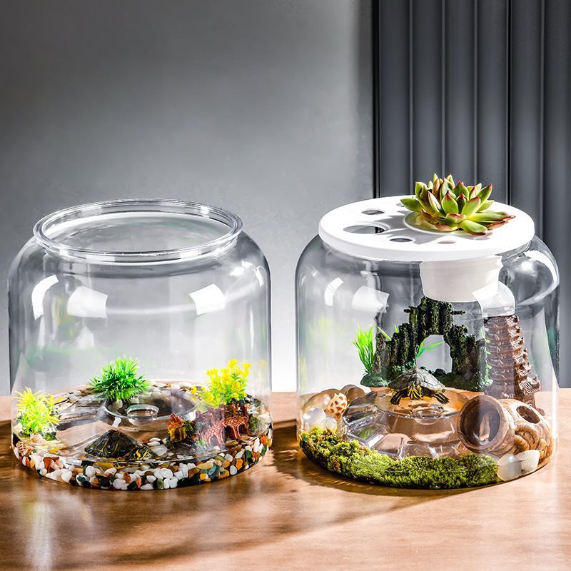 HKM-464979 Large Transparent Plastic Turtle Tank with Lid or Without Lid for Eco-Friendly Desktop Landscaping