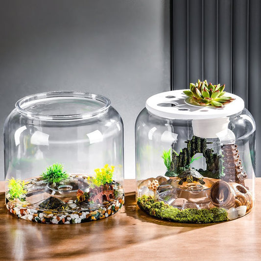 HKM-464979 Large Transparent Plastic Turtle Tank with Lid or Without Lid for Eco-Friendly Desktop Landscaping