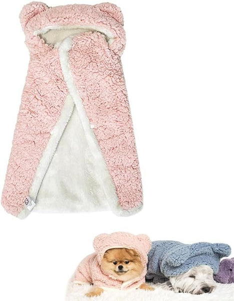 HKM-465043 Polar Fleece Cape Blanket with Hood for Dogs and Cats, Cozy Winter Pet Costume