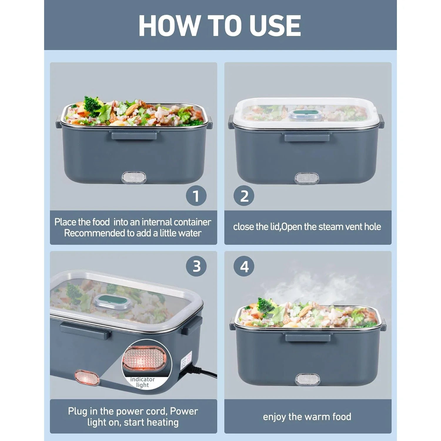 HKM-465043 Portable Electric Thermal Lunch Box with Stainless Steel for Car and Home Use