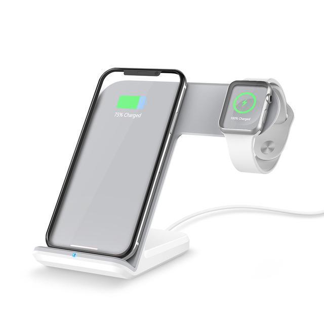 HKM-465171 Dual Fast Wireless Charger for Mobile Phones and Smartwatches - Compatible with iPhone and Android